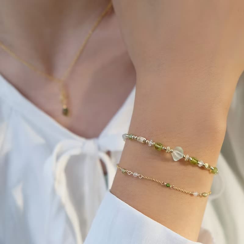 葡萄園之戀-14K包金橄欖石葡萄石手鍊