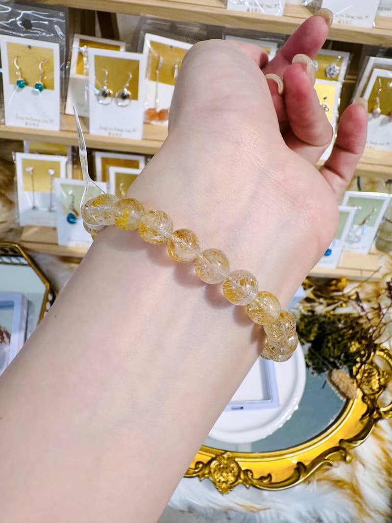 精品天然黃金超七水晶8mm17.70g錢錢金子色主招財正財招貴人緣