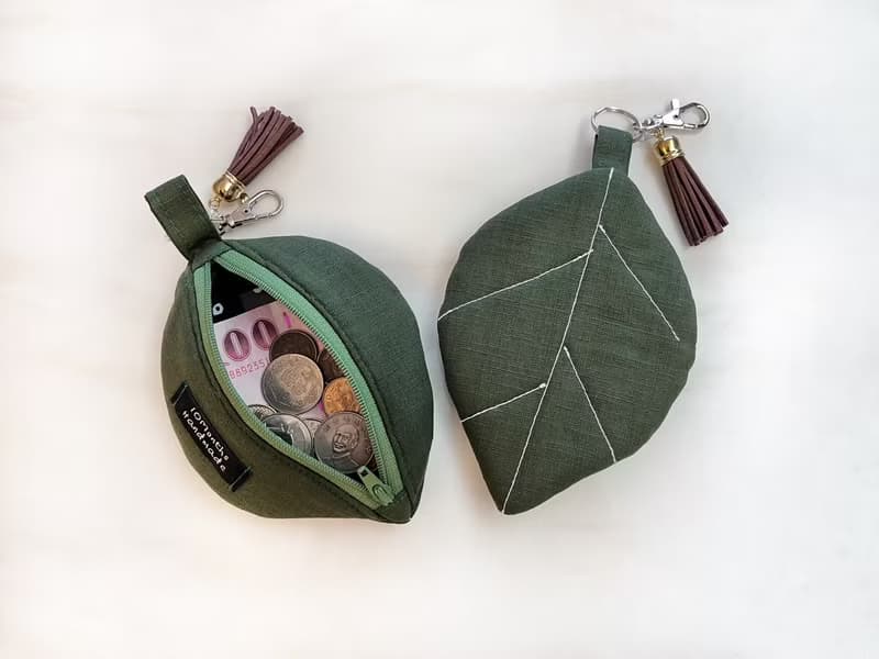 【拾月手作坊】(現貨)葉片零錢包/吊飾/鑰匙圈-草綠色