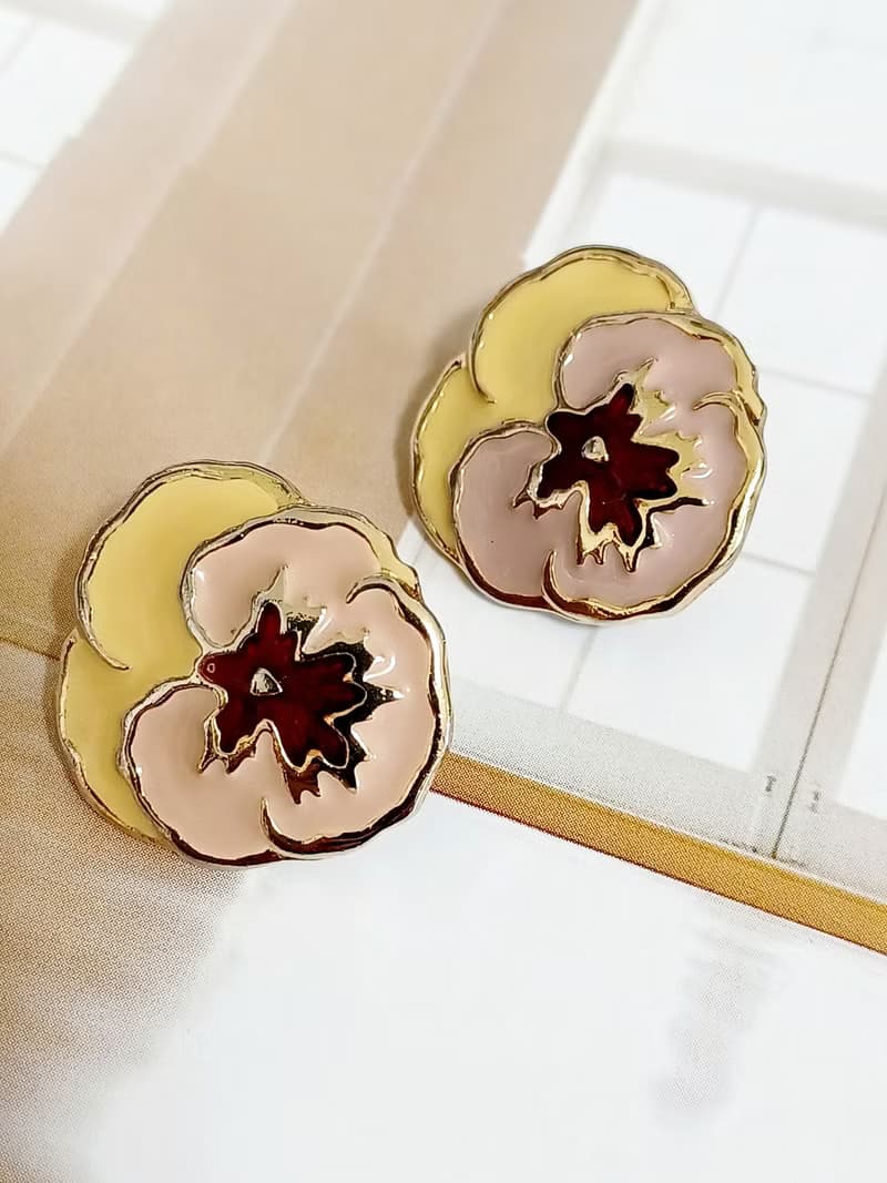 vintage jewelry  典雅琺瑯蘭花夾式耳環