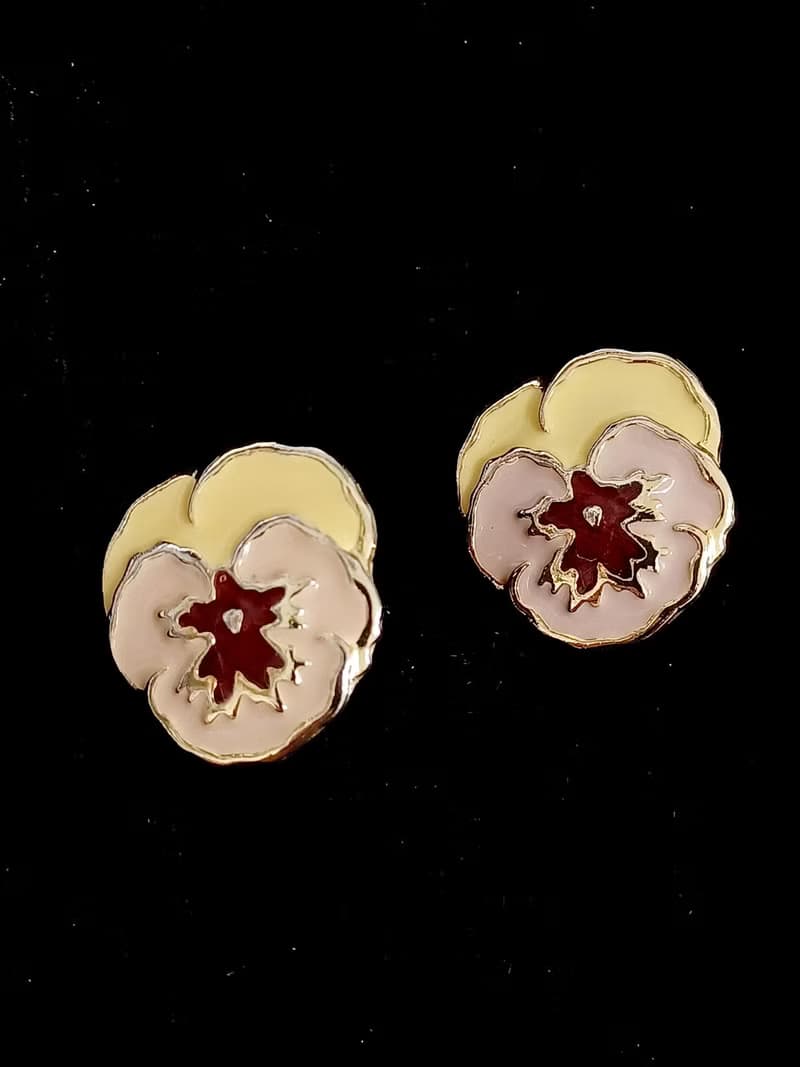 vintage jewelry  典雅琺瑯蘭花夾式耳環