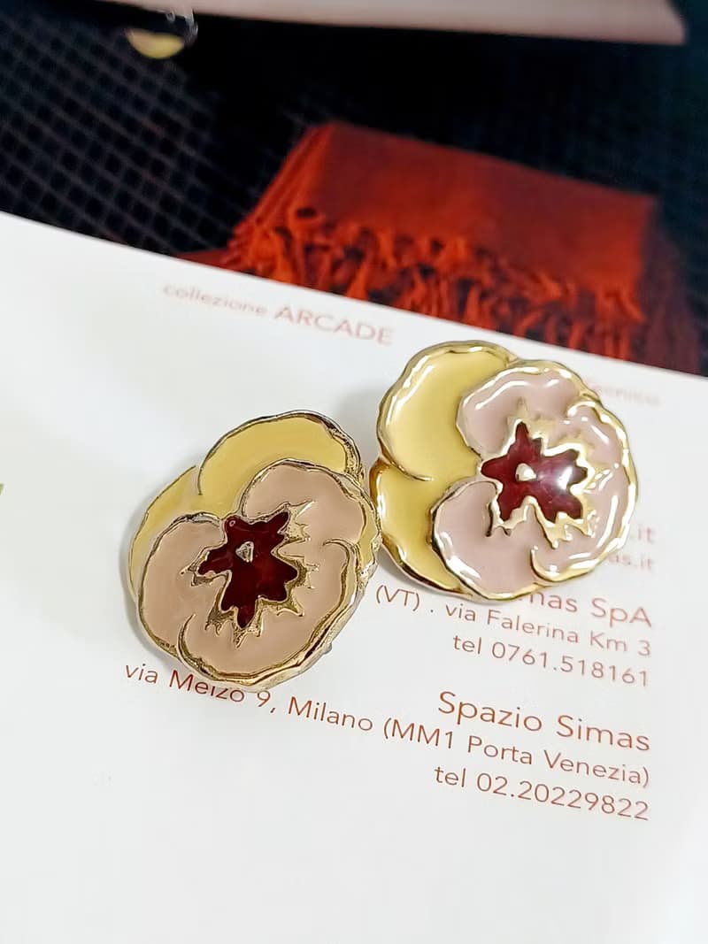 vintage jewelry  典雅琺瑯蘭花夾式耳環