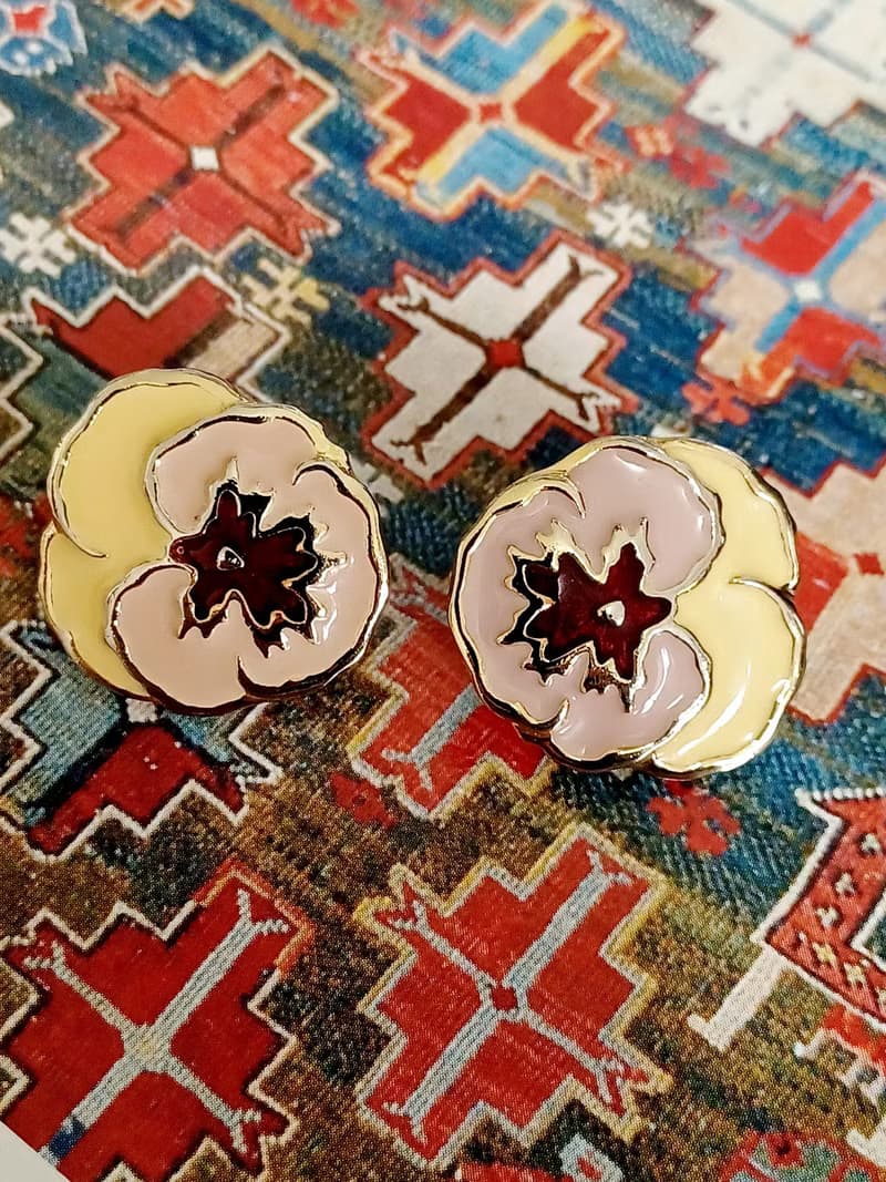 vintage jewelry  典雅琺瑯蘭花夾式耳環
