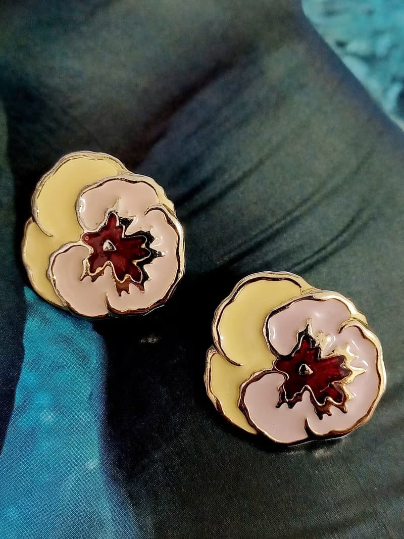 vintage jewelry  典雅琺瑯蘭花夾式耳環