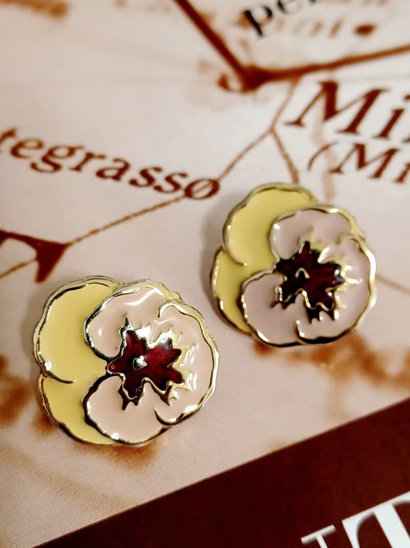 vintage jewelry  典雅琺瑯蘭花夾式耳環