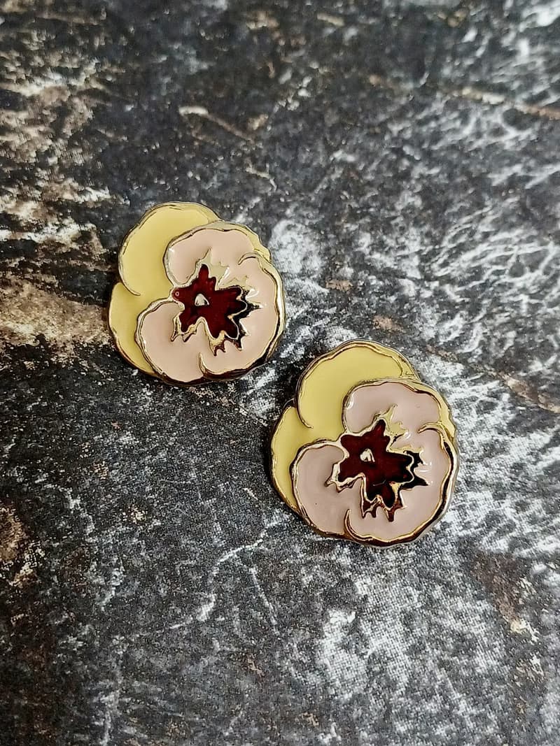 vintage jewelry  典雅琺瑯蘭花夾式耳環