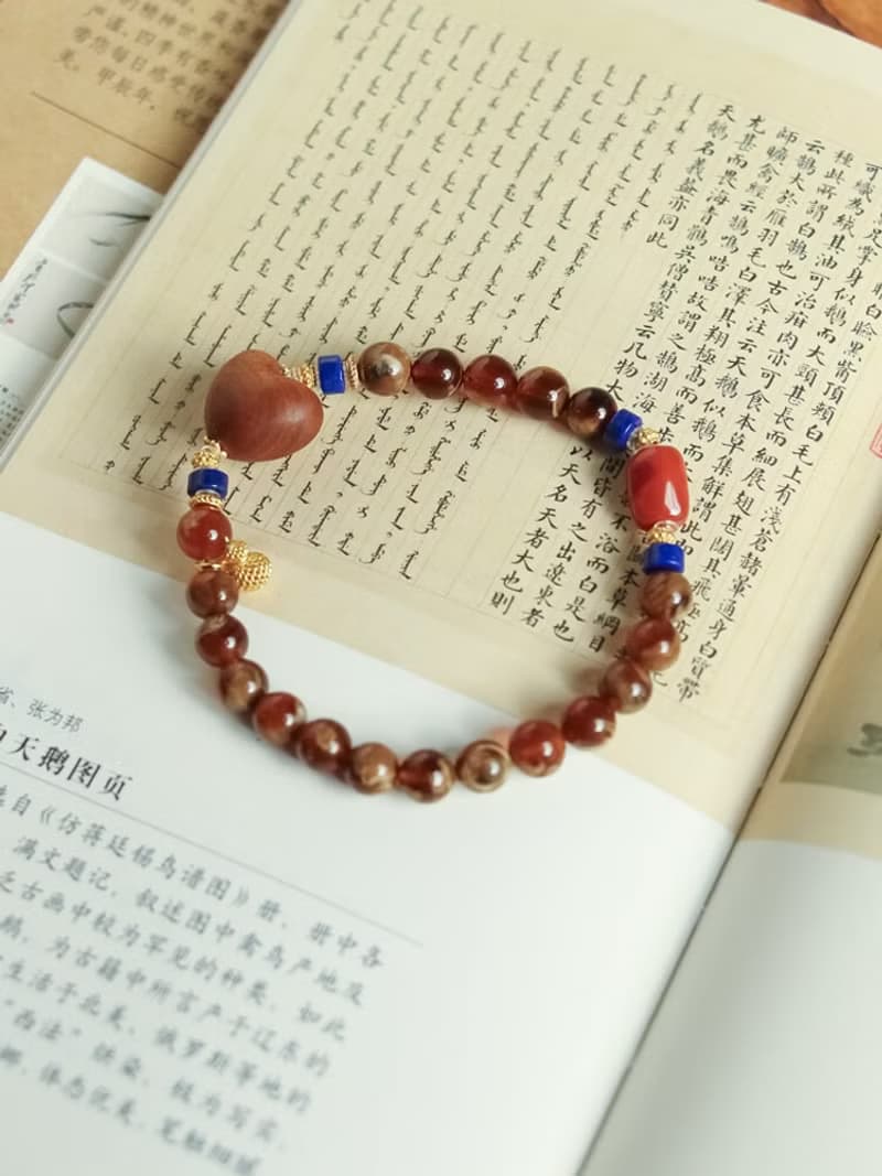 原創手工奶糖咖啡根珀手串愛心老山檀青金石s925銀手鏈生日禮物