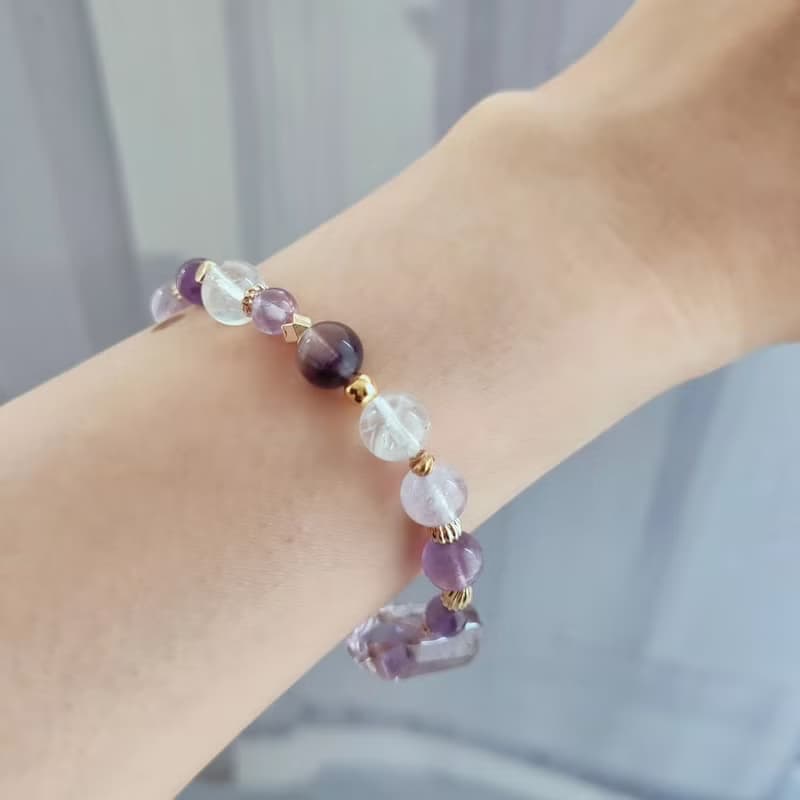 紫夜- 加強表達 專注力 手作水晶手鍊  紫水晶/超七/藍針