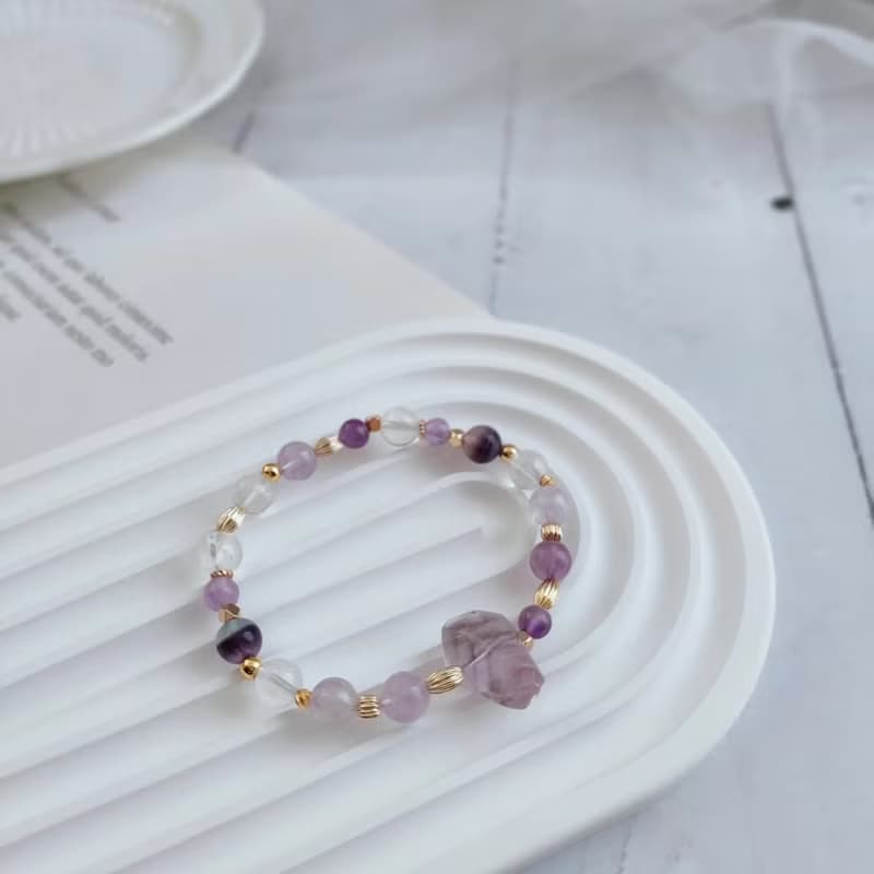紫夜- 加強表達 專注力 手作水晶手鍊  紫水晶/超七/藍針