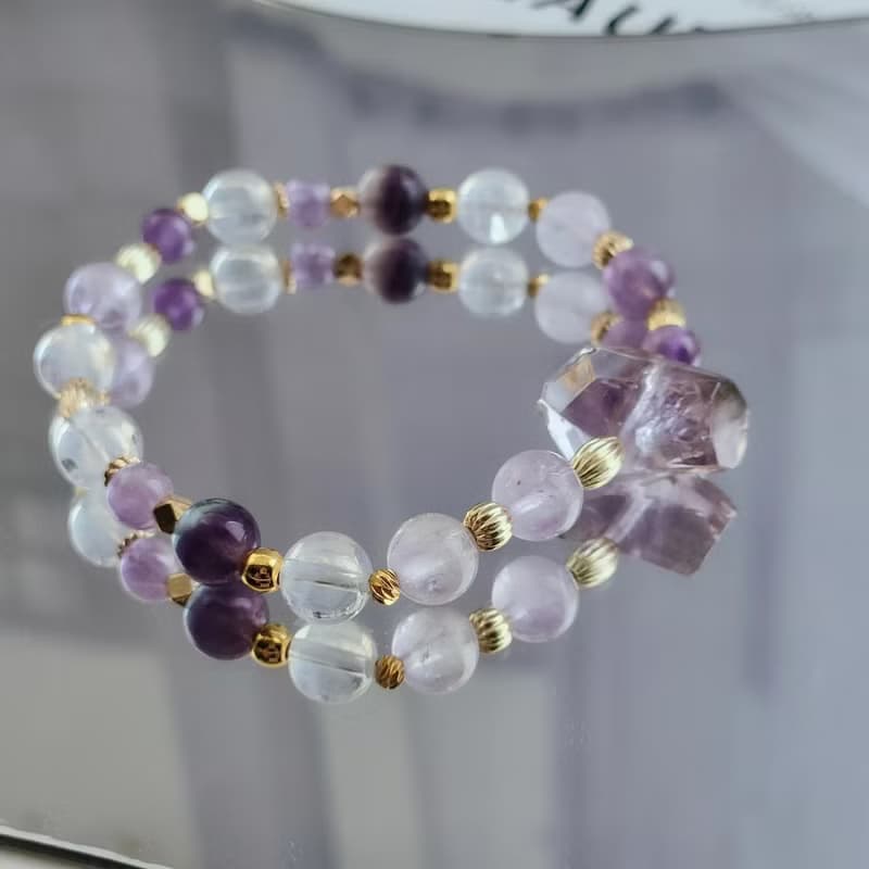紫夜- 加強表達 專注力 手作水晶手鍊  紫水晶/超七/藍針