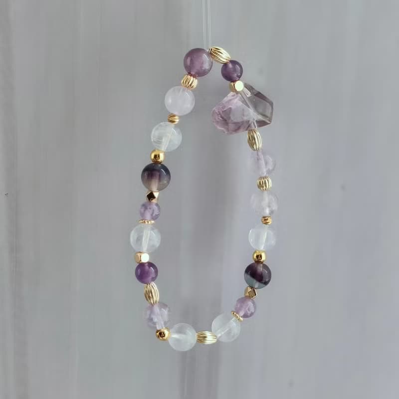 紫夜- 加強表達 專注力 手作水晶手鍊  紫水晶/超七/藍針