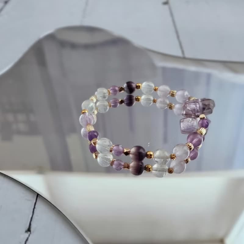 紫夜- 加強表達 專注力 手作水晶手鍊  紫水晶/超七/藍針