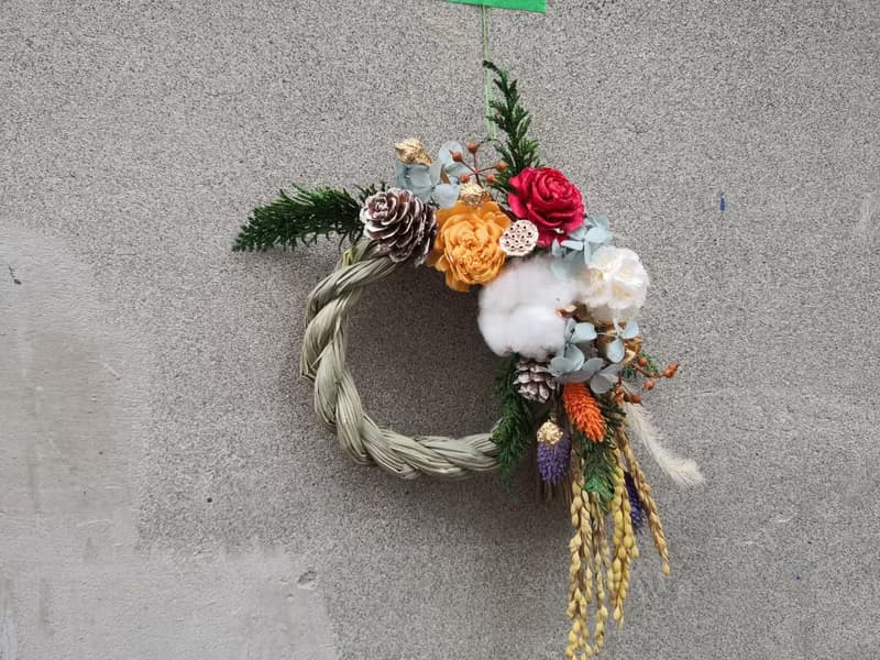 新年注連繩 新年裝飾 新年花圈 壁掛 新年 裝飾 乾燥花 成品