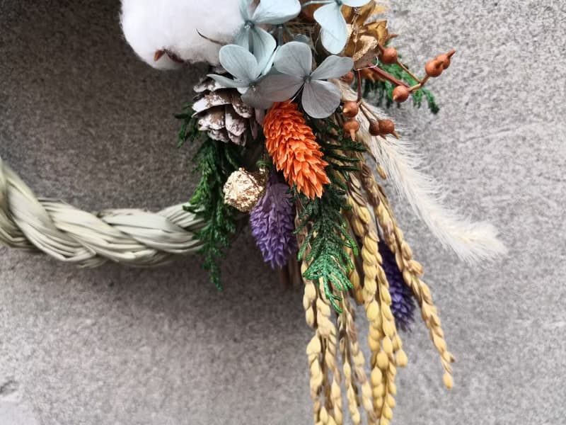 新年注連繩 新年裝飾 新年花圈 壁掛 新年 裝飾 乾燥花 成品