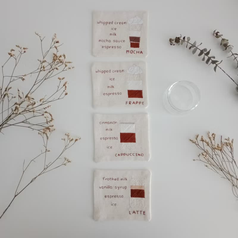 Coffee coaster set 4 PCS hand embroidered 100% cotton fabric