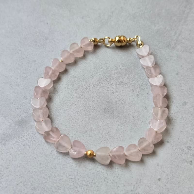 【日本製】ハートモチーフブレスレット・ローズクォーツ