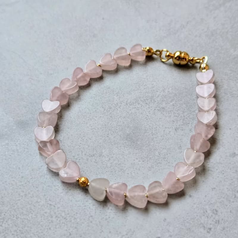 【日本製】ハートモチーフブレスレット・ローズクォーツ
