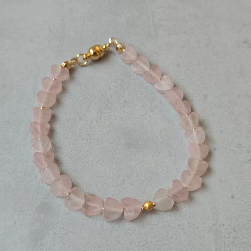 【日本製】ハートモチーフブレスレット・ローズクォーツ