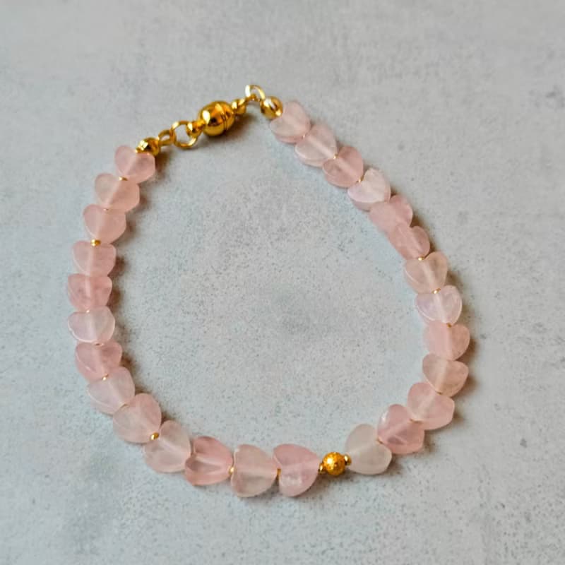 【日本製】ハートモチーフブレスレット・ローズクォーツ