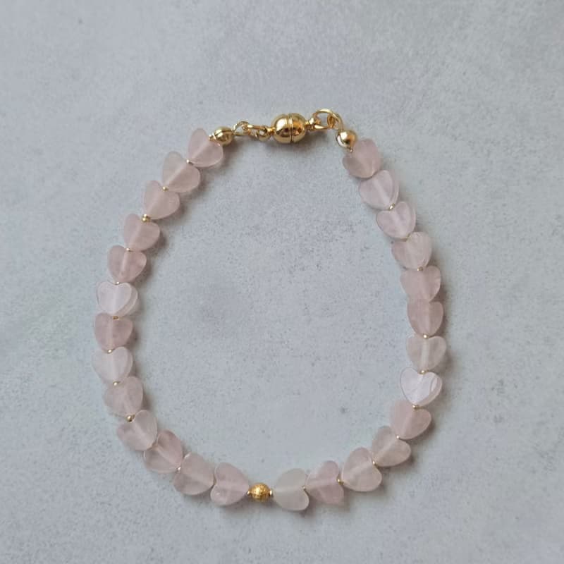 【日本製】ハートモチーフブレスレット・ローズクォーツ