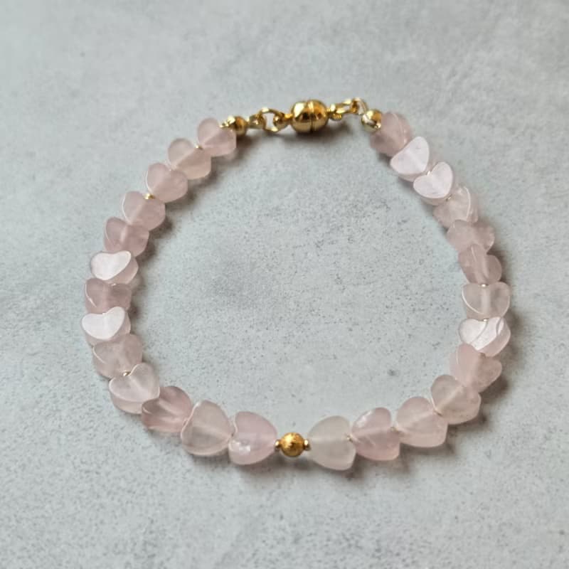 【日本製】ハートモチーフブレスレット・ローズクォーツ