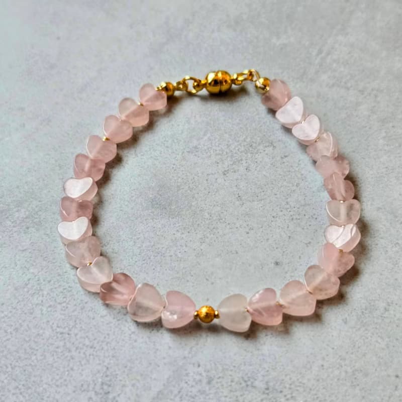 【日本製】ハートモチーフブレスレット・ローズクォーツ