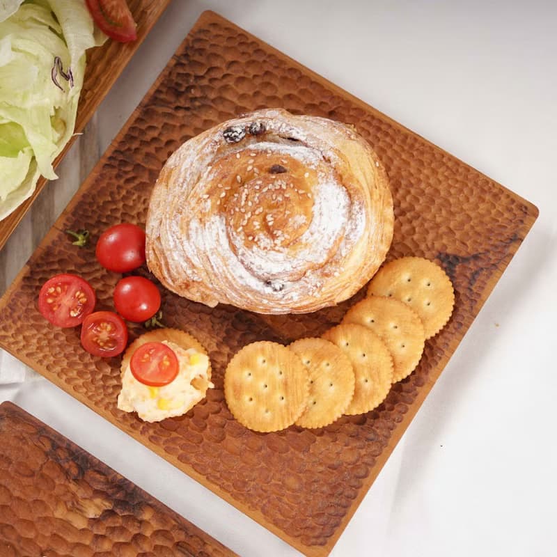 天然柚木方型托盤/餐盤L號-波點│26CM不上漆原木製 露營野餐