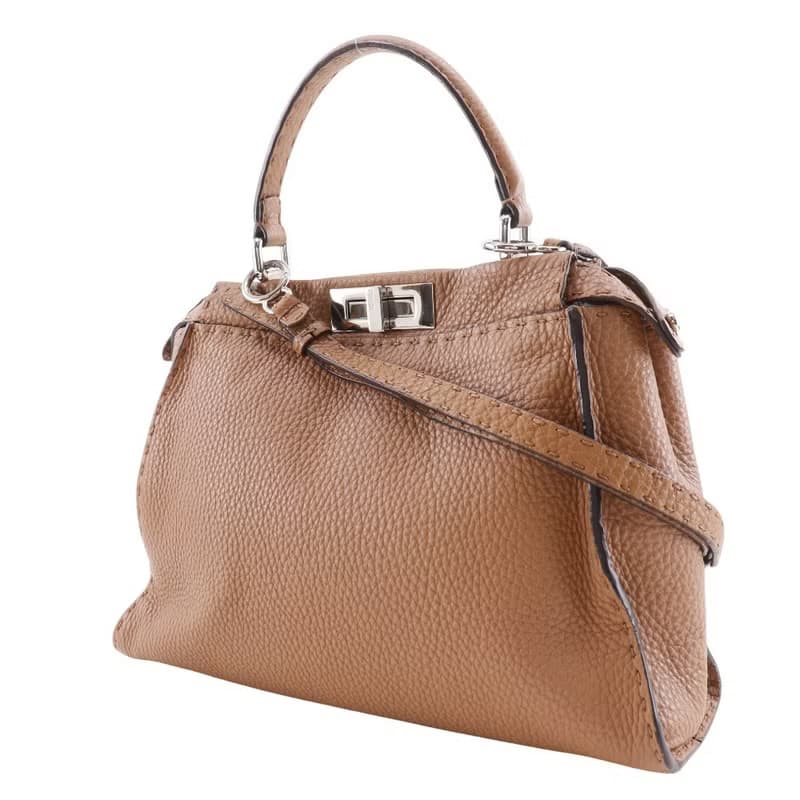 【日本直送】フェンディ FENDI ピーカブー レギュラー ハンドバッグ セレリア 2WAYショルダー 8BN226 レザー 茶 レディース【中古】