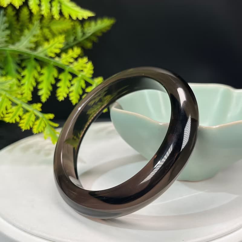 高品質 玻璃體冰曜石手鐲 54MM 高冰黑曜石手環 招財聚氣果斷自信