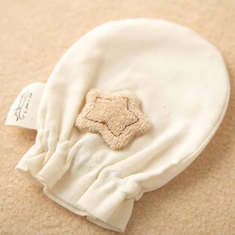 【日本Amorosa Mamma有機棉】嬰兒棉紗/紗布手套 貼布繡小熊