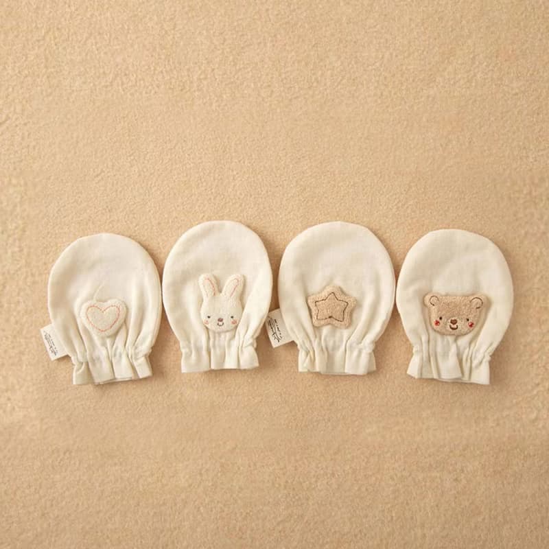 【日本Amorosa Mamma有機棉】嬰兒棉紗/紗布手套 貼布繡小熊