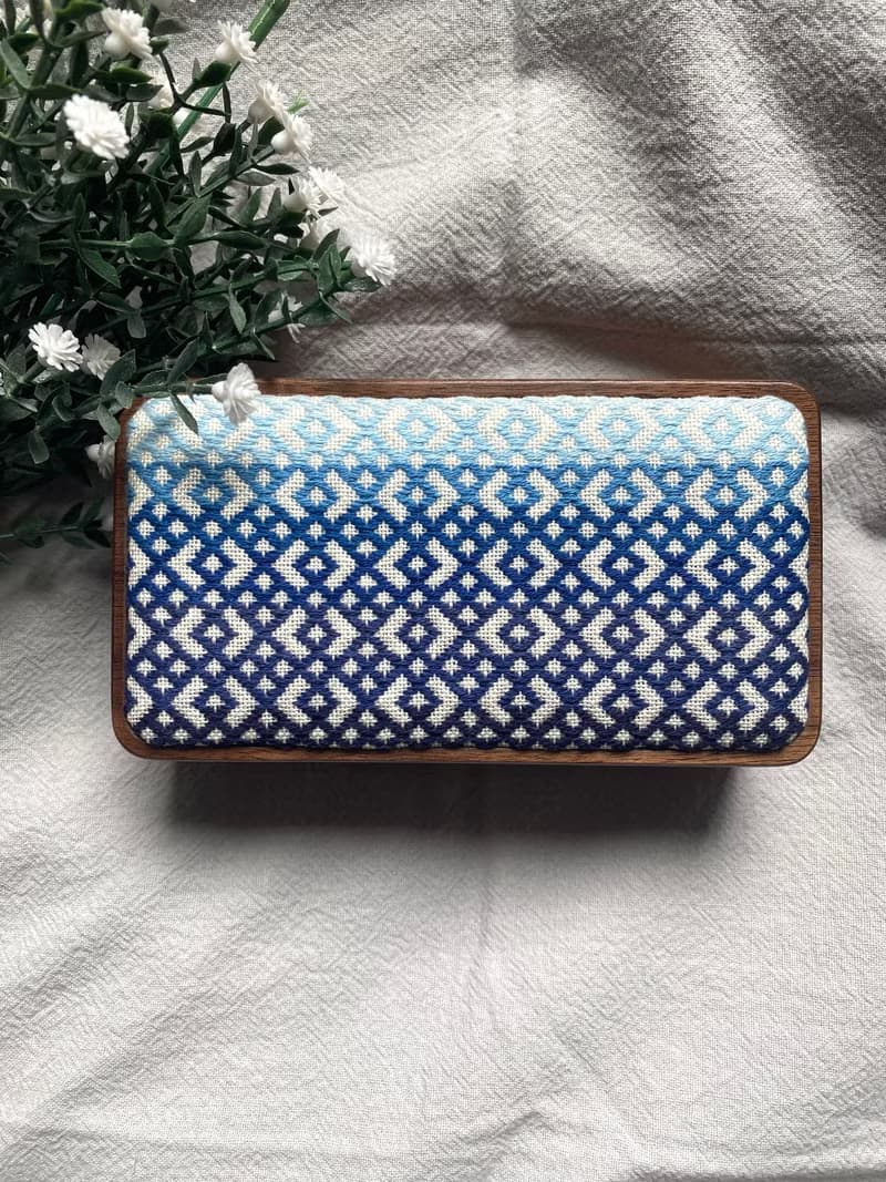 小巾繡木首飾盒 飾品收納盒 刺繡 漸變藍