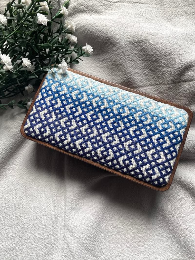 小巾繡木首飾盒 飾品收納盒 刺繡 漸變藍