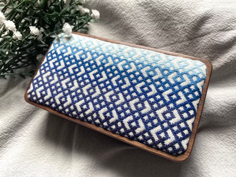 小巾繡木首飾盒 飾品收納盒 刺繡 漸變藍