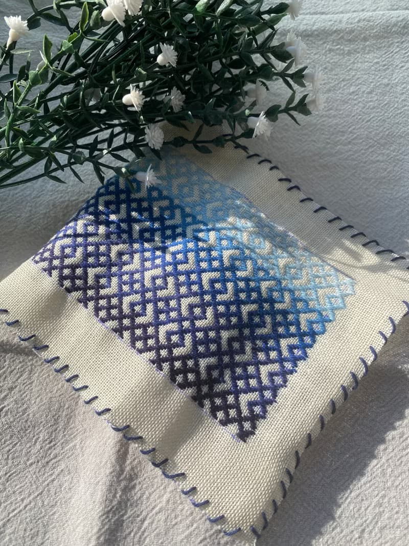 小巾繡木首飾盒 飾品收納盒 刺繡 漸變藍