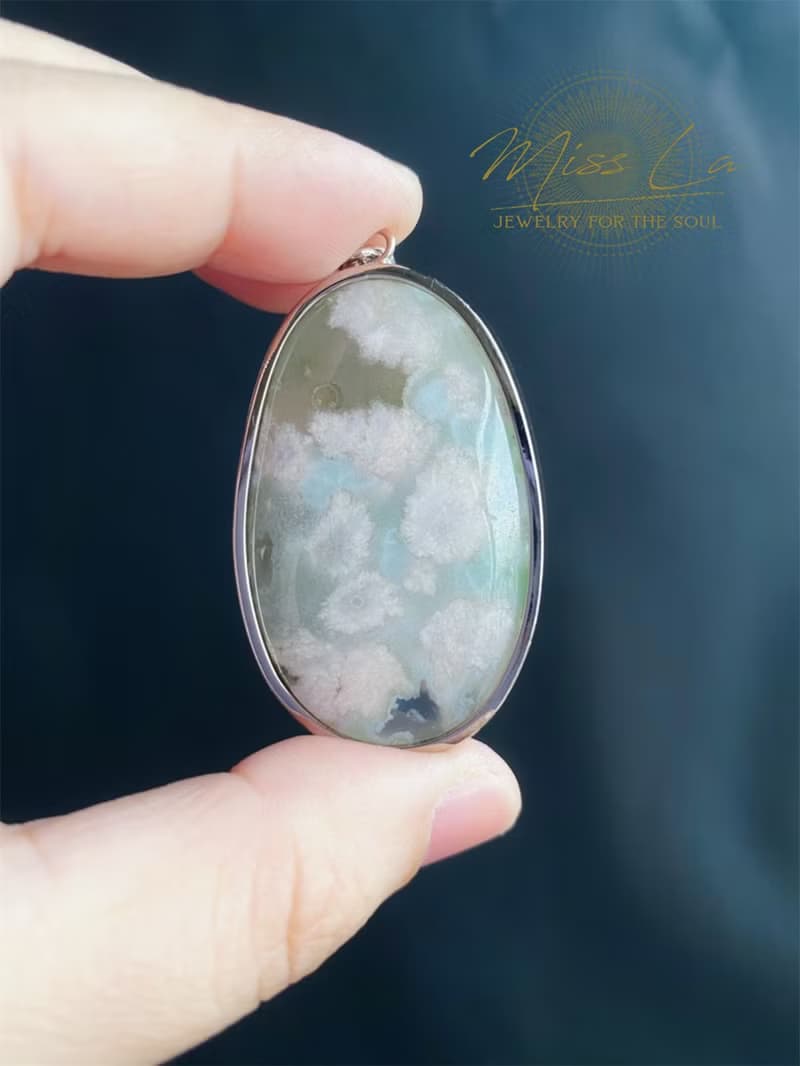 櫻花瑪瑙 菜園子綠 小碎花 油畫風 S925銀鑲拖 禮物 項鍊