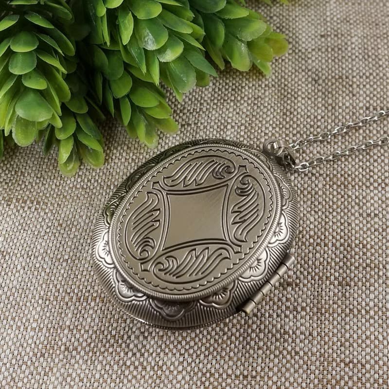 Pink Fuchsia Rose Cameo Oval Photo Locket Flower Pendant Necklace Woman Jewelry