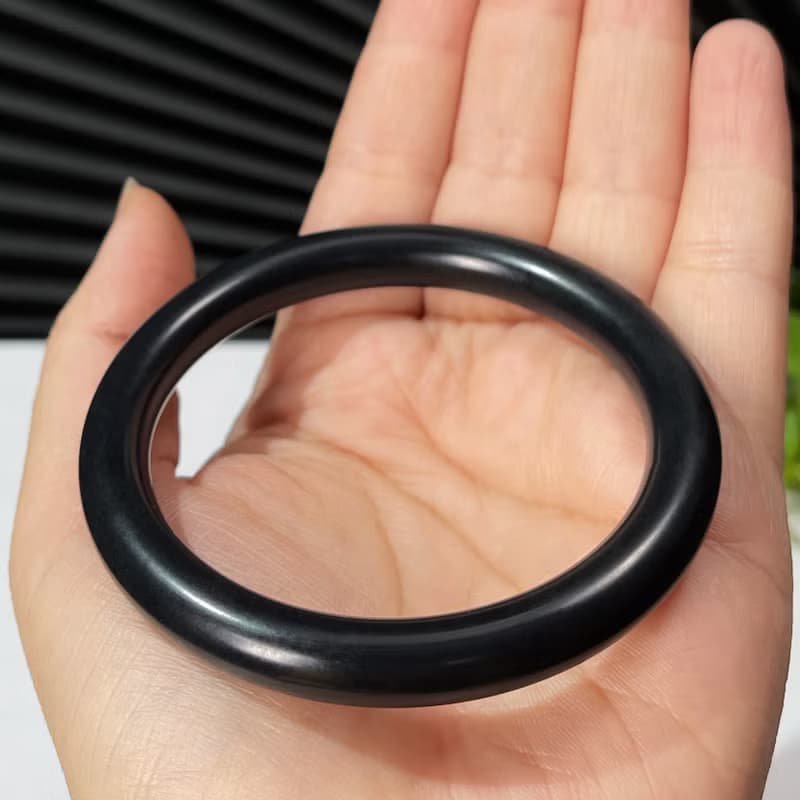 收藏級和田玉墨玉手鐲59MM 老料黑色羊脂玉手環 附證書 古意盎然