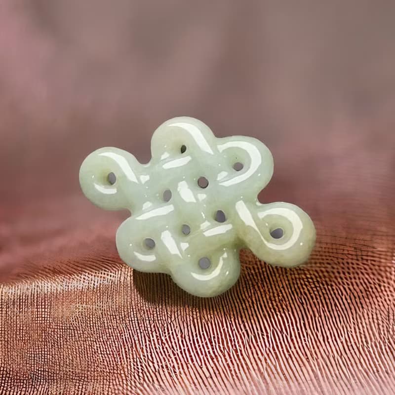 冰糯綠飄黃翡翠吉祥結吊飾 | 天然緬甸玉翡翠A貨