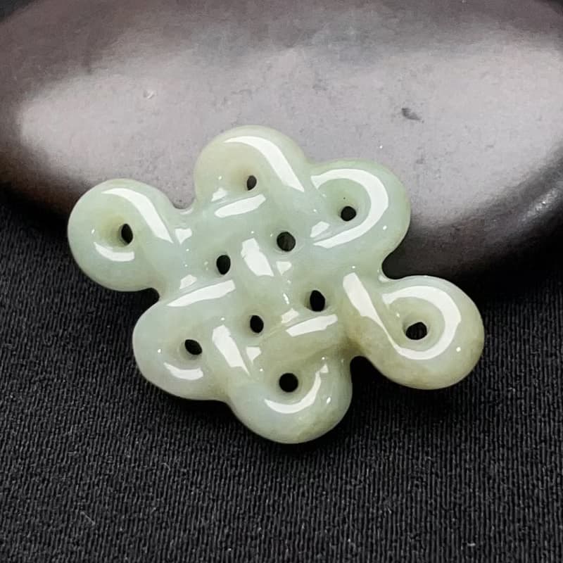 冰糯綠飄黃翡翠吉祥結吊飾 | 天然緬甸玉翡翠A貨