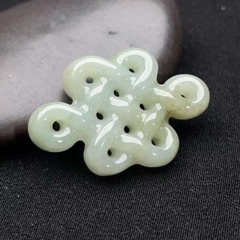 冰糯綠飄黃翡翠吉祥結吊飾 | 天然緬甸玉翡翠A貨