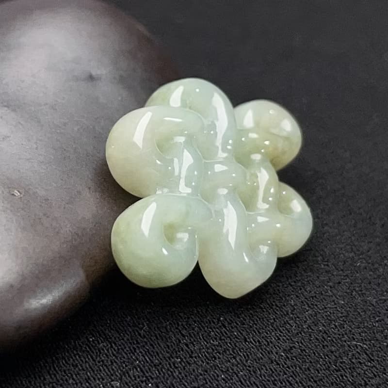 冰糯綠飄黃翡翠吉祥結吊飾 | 天然緬甸玉翡翠A貨