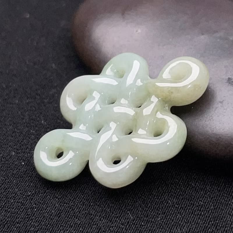 冰糯綠飄黃翡翠吉祥結吊飾 | 天然緬甸玉翡翠A貨