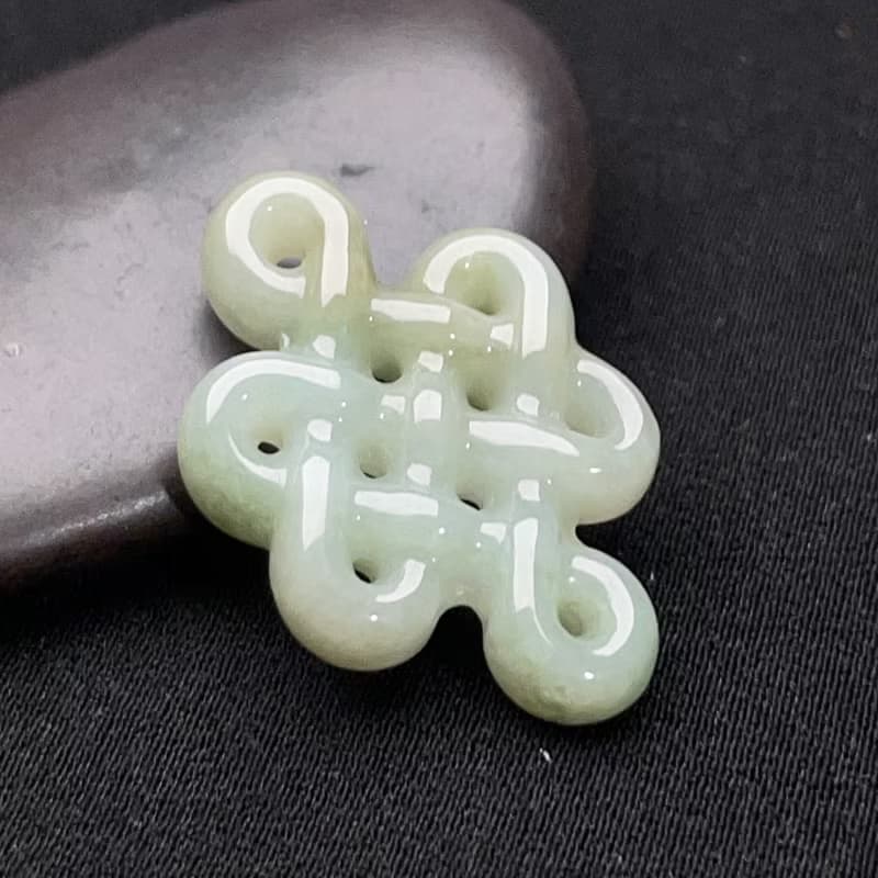 冰糯綠飄黃翡翠吉祥結吊飾 | 天然緬甸玉翡翠A貨