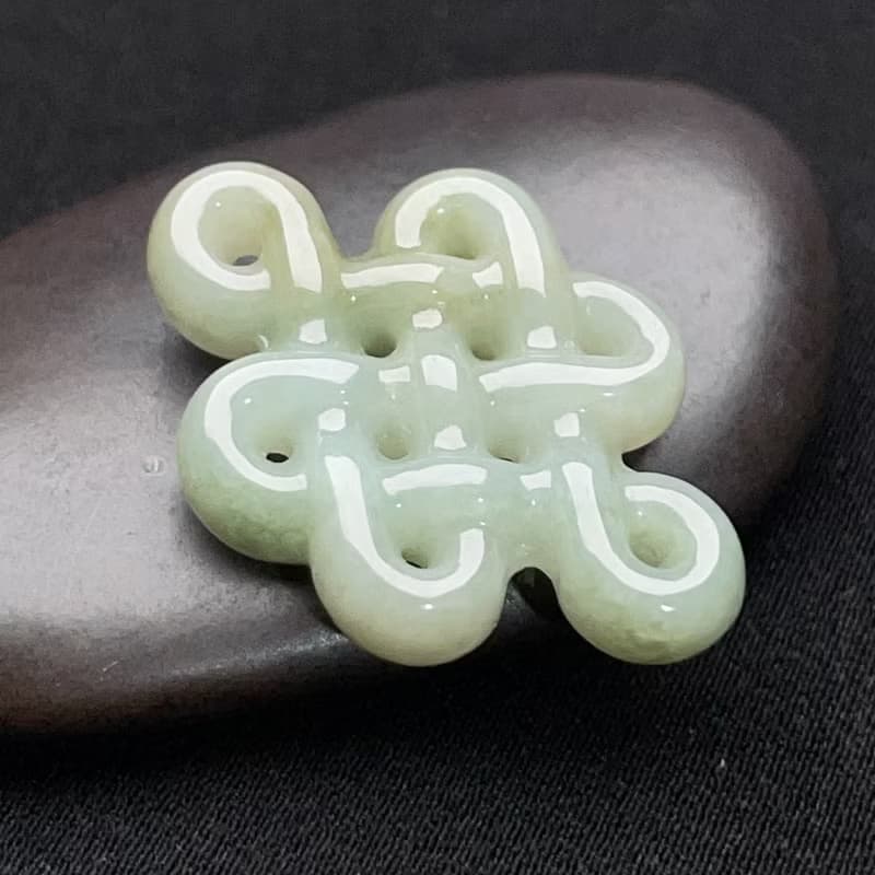 冰糯綠飄黃翡翠吉祥結吊飾 | 天然緬甸玉翡翠A貨