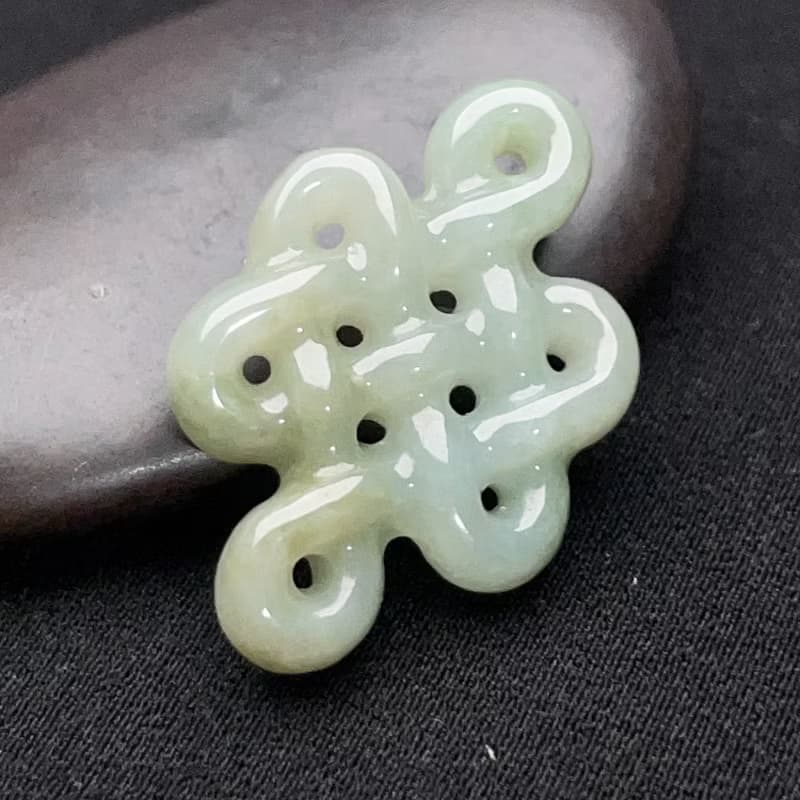 冰糯綠飄黃翡翠吉祥結吊飾 | 天然緬甸玉翡翠A貨