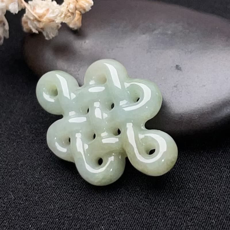 冰糯綠飄黃翡翠吉祥結吊飾 | 天然緬甸玉翡翠A貨