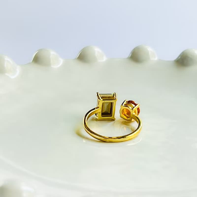 Dark green Crystal Glass and Madeira Citrine   Adjustable Ring【gift box】