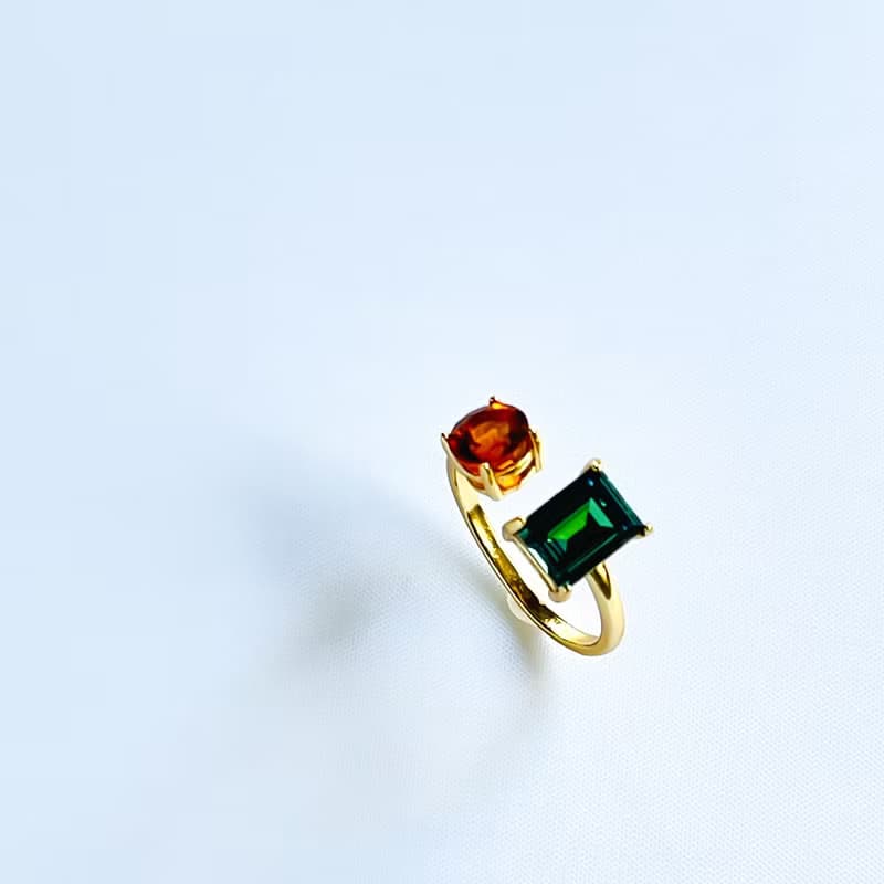 Dark green Crystal Glass and Madeira Citrine   Adjustable Ring【gift box】