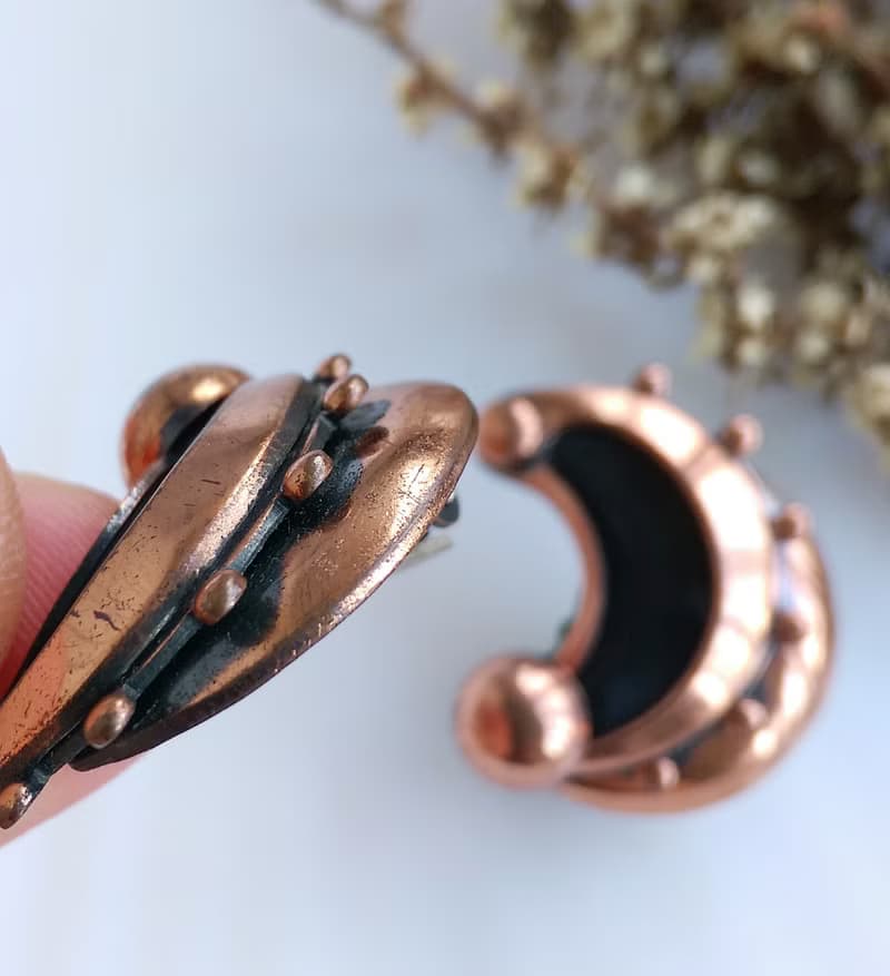 Vintage Jewelry 西洋古董飾品 Renoir 對稱 立體月牙 夾式耳環